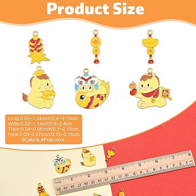 24Pcs 6 Styles New Year's Day Alloy Enamel Pendants ENAM-FS0004-29-1