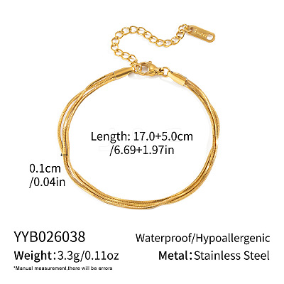 304 Stainless Steel Snake Chain 3-Strand Bracelets for Women UU3711-1
