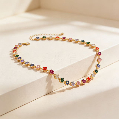 Zinc Alloy Colorful Rhinestone Link Chain Necklaces WG265B3-01-1
