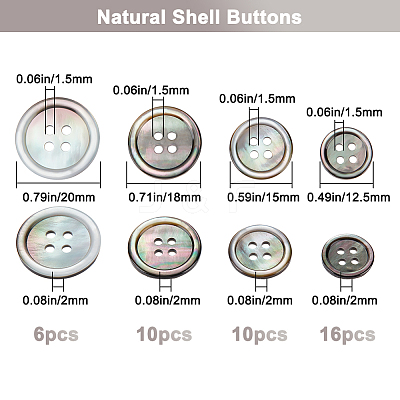 42Pcs 4 Styles 4-Hole Natural Black Lip Shell Buttons SHEL-BBC0001-17-1