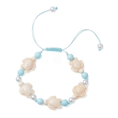 Adjustable Synthetic Turquoise & Natural Howlite Braided Bead Bracelets for Womem BJEW-JB13654-1