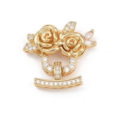 Brass Micro Pave Clear Cubic Zirconia Fold Over Clasps KK-C075-39G-1