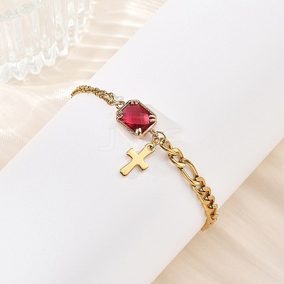 Cross 304 Stainless Steel Charm Bracelets BJEW-JB13967-1