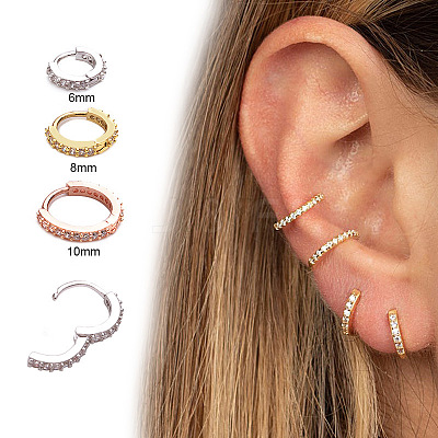 Brass Micro Pave Clear Cubic Zirconia Hoop Cartilage Earrings WG0AF68-04-1