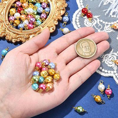 100Pcs 10 Styles Round Baking Paint Pearlized Glass Pearl Connector Charms PALLOY-CJ00118-1