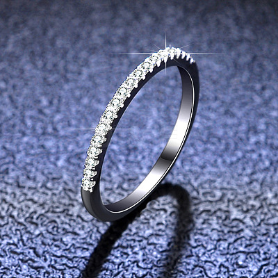 Rhodium Plated 925 Sterling Silver Micro Pave Cubic Zirconia Plain Band Rings WGF7D9C-15-1