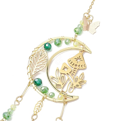 Glass Beads Wire Wrapped Stainless Steel Moon Mushroom Hanging Ornaments HJEW-TA00211-1
