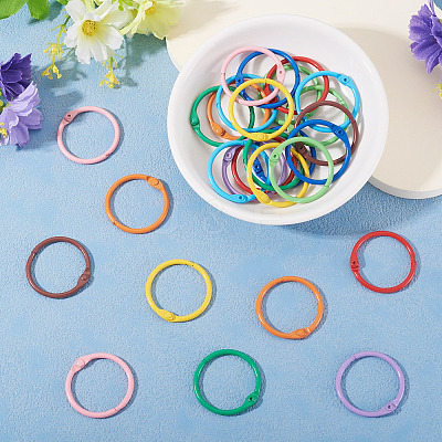 30Pcs 10 Colors Spray Painted Iron Hinged Binder Rings IFIN-TA0001-77-1