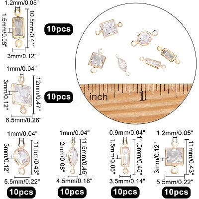 60Pcs 6 Style Brass Micro Pave Clear Cubic Zirconia Link Connectors ZIRC-NB0001-86-1