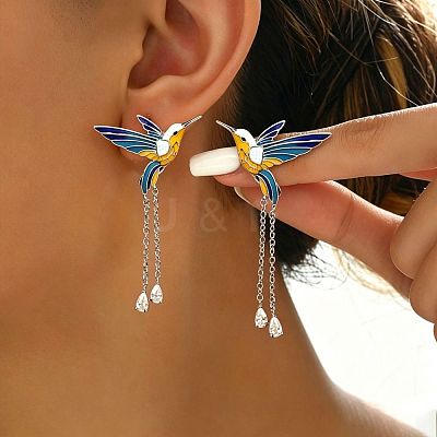 Alloy Enamel Bird Dangle Earrings for Women WG6BE60-01-1