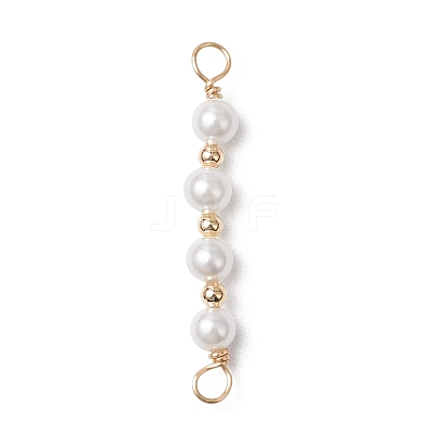 Round Shell Pearl Beaded Connector Charms PALLOY-JF03704-1