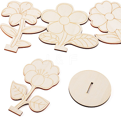 20Pcs 4 Styles Flower Unfinished Wood Display Decorations for DIY Painting Decoration Crafts DJEW-TA0001-38-1