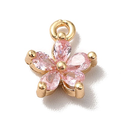 Brass Cubic Zirconia Flower Charms KK-O141-01G-02-1