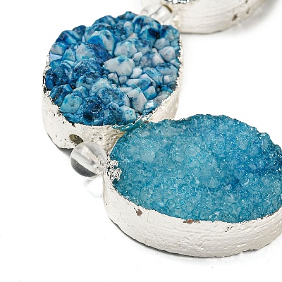 Silver Plated Dyed Oval Natural Drusy Quartz Crystal Beads Strands G-F144-01-S-1