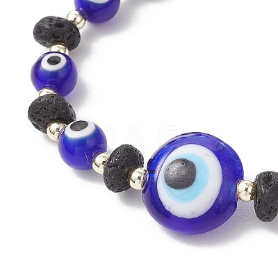 Natural Lava Rock & Handmade Lampwork Beads Stretch Bracelets BJEW-JB11984-03-1