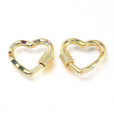 Brass Micro Pave Cubic Zirconia Screw Carabiner Lock Charms KK-M206-11G-02-1