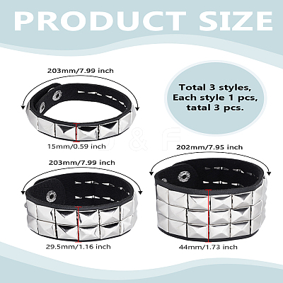 3Pcs 3 Styles PU Wrap Cord Bracelets Set BJEW-LP0001-06-1