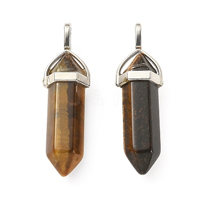2Pcs Natural Tiger Eye Double Terminated Pointed Pendants G-YW0002-05A-1