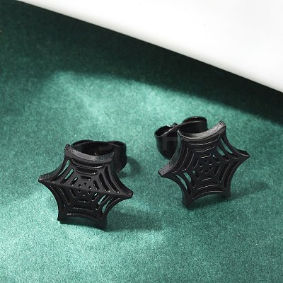 304 Stainless Steel Spider Web Stud Earrings EJEW-G294-01EB-1