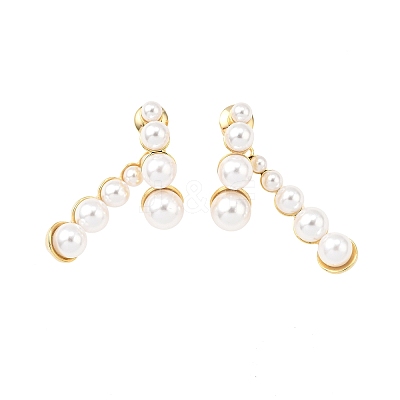 Brass ABC Plastic Imitation Pearl Round Dangle Stud Earrings EJEW-S270-05G-1