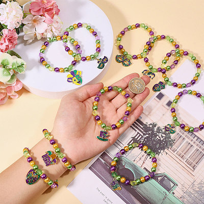 10Pcs Carnival Acrylic & Glass Pearl Bead Bracelets BJEW-CA00004-1