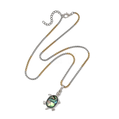 Natural Paua Shell 304 Stainless Steel Tortoise Pendant Two Tone Box Chain Necklaces for Women NJEW-JN06190-1