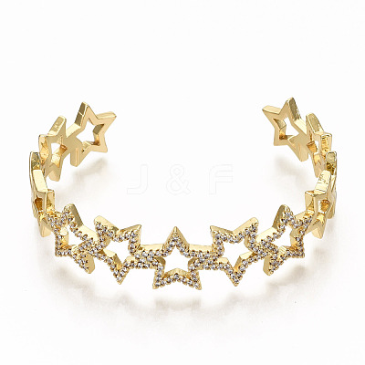 Brass Micro Pave Clear Cubic Zirconia Cuff Bangles BJEW-S142-003-NF-1