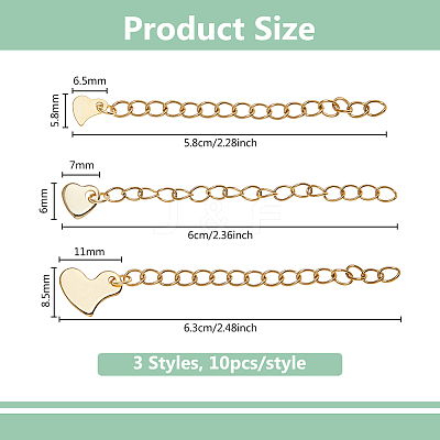 30Pcs 3 Styles 304 Stainless Steel Chain Extender STAS-DC0016-78G-1