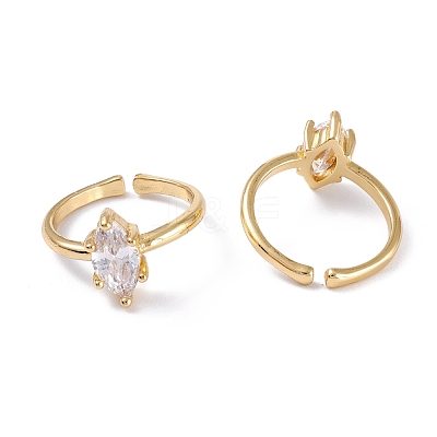 Brass Micro Pave Cubic Zirconia Cuff Rings RJEW-M138-15G-1