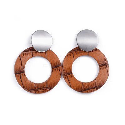PU Leather Dangle Stud Earrings EJEW-JE03294-03-1