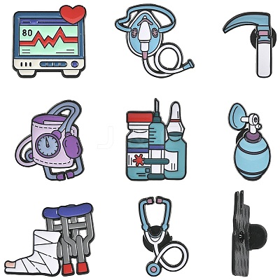 8Pcs 8 Styles Medical Theme Enamel Pins JEWB-CJ0003-62-1
