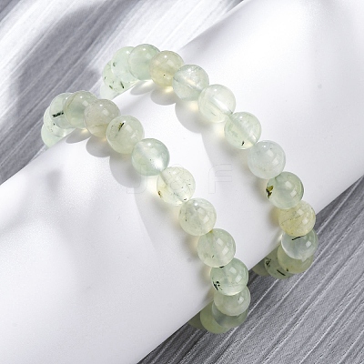 Natural Prehnite Round Beaded Stretch Bracelets for Men Women BJEW-G743-01F-1