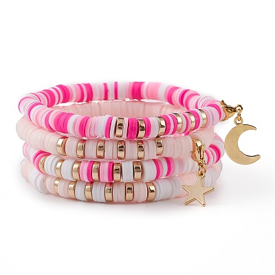 4Pcs 4 Styles Polymer Clay Heishi Beads Stretch Bracelets Sets BJEW-JB05909-1