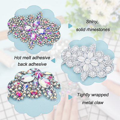 2Pcs 2 Style Flower Glitter Glass Rhinestone Appliques FIND-FG0002-60-1