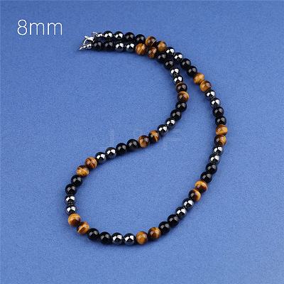 Synthetic Non-magnetic Hematite & Natural Tiger Eye & Obsidian Round Beaded Necklaces for Men YX5918-2-1