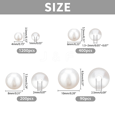 1290Pcs 4 Style Imitation Pearl Acrylic Beads OACR-AR0001-02-1