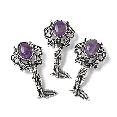 Angel Brass Natural Amethyst Pendants KK-D361-02AS-27-1