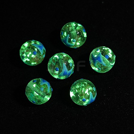 Luminous Handmade Enamel Gold Sand Glass Beads Strands LAMP-U004-08C-1