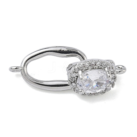 Oval Brass Micro Pave Clear Cubic Zirconia Fold Over Clasps KK-Z143-17P-1