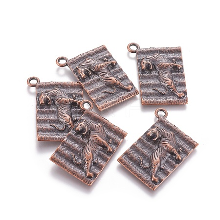 Red Copper Plated Rectangle with Tiger Alloy Pendants X-EA11811Y-R-1