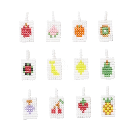 12Pcs Glass Seed Beaded Pendants PALLOY-MZ00984-1