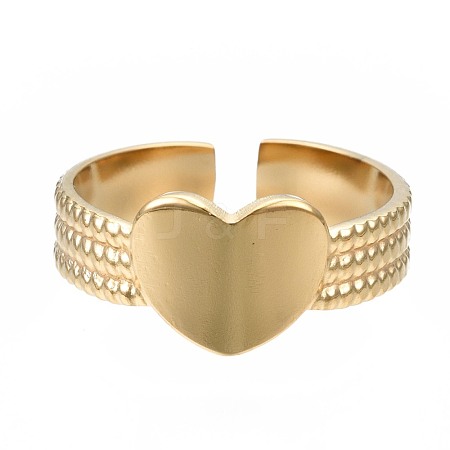 304 Stainless Steel Heart Cuff Ring RJEW-T023-61G-1