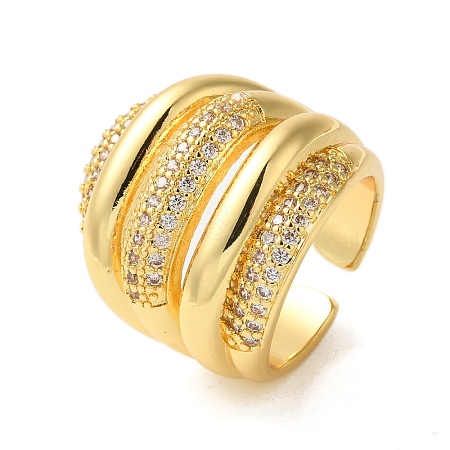 Brass Micro Pave Cubic Zirconia Open Cuff Rings for Women RJEW-A048-16G-1