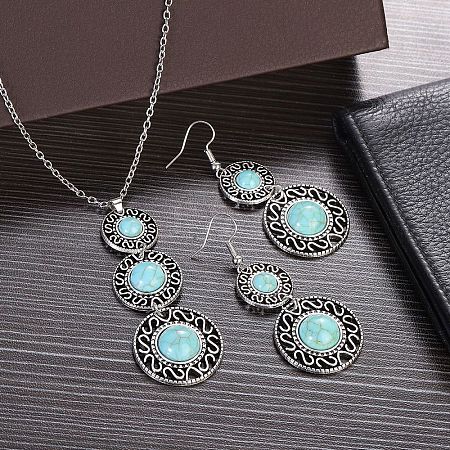 Bohemian Style Alloy & Synthetic Turquoise Pendant Necklaces & Dangle Earrings Sets WG43411-08-1