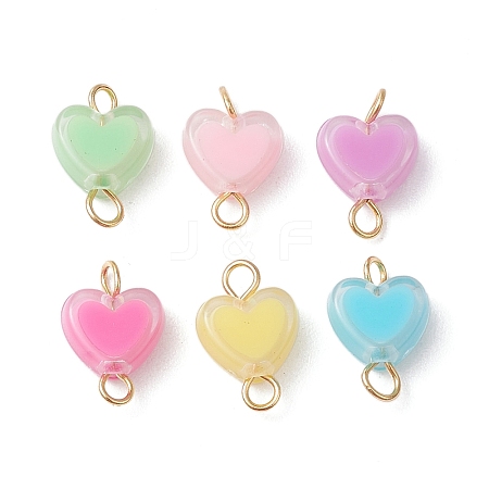 6Pcs 6 Colors Acrylic Bead in Bead Heart Connector Charms PALLOY-JF03342-01-1