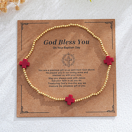 Brass Round Beaded Stretch Bracelets ZM9543-10-1