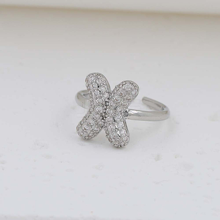 Brass Micro Pave Clear Cubic Zirconia Cuff Rings FS-WG17FF6-24-1
