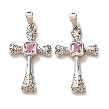 Brass Micro Pave Pink Cubic Zirconia Pendants CU-CBA9AB3-37P-1