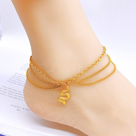 304 Stainless Steel 3 Layer Charm Anklets for Women FS-WG18883-04-1