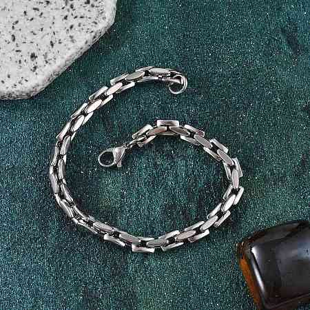 304 Stainless Steel Lock Link Chain Bracelets for Women Men BJEW-F488-03P-1